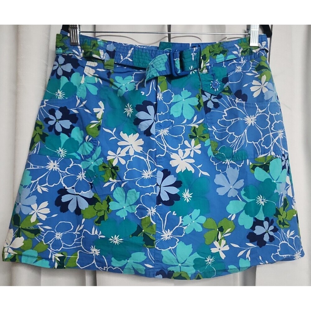 White Stag Women Size 10 Blue Floral Adjustable Belt Skort Womens Summer Wear